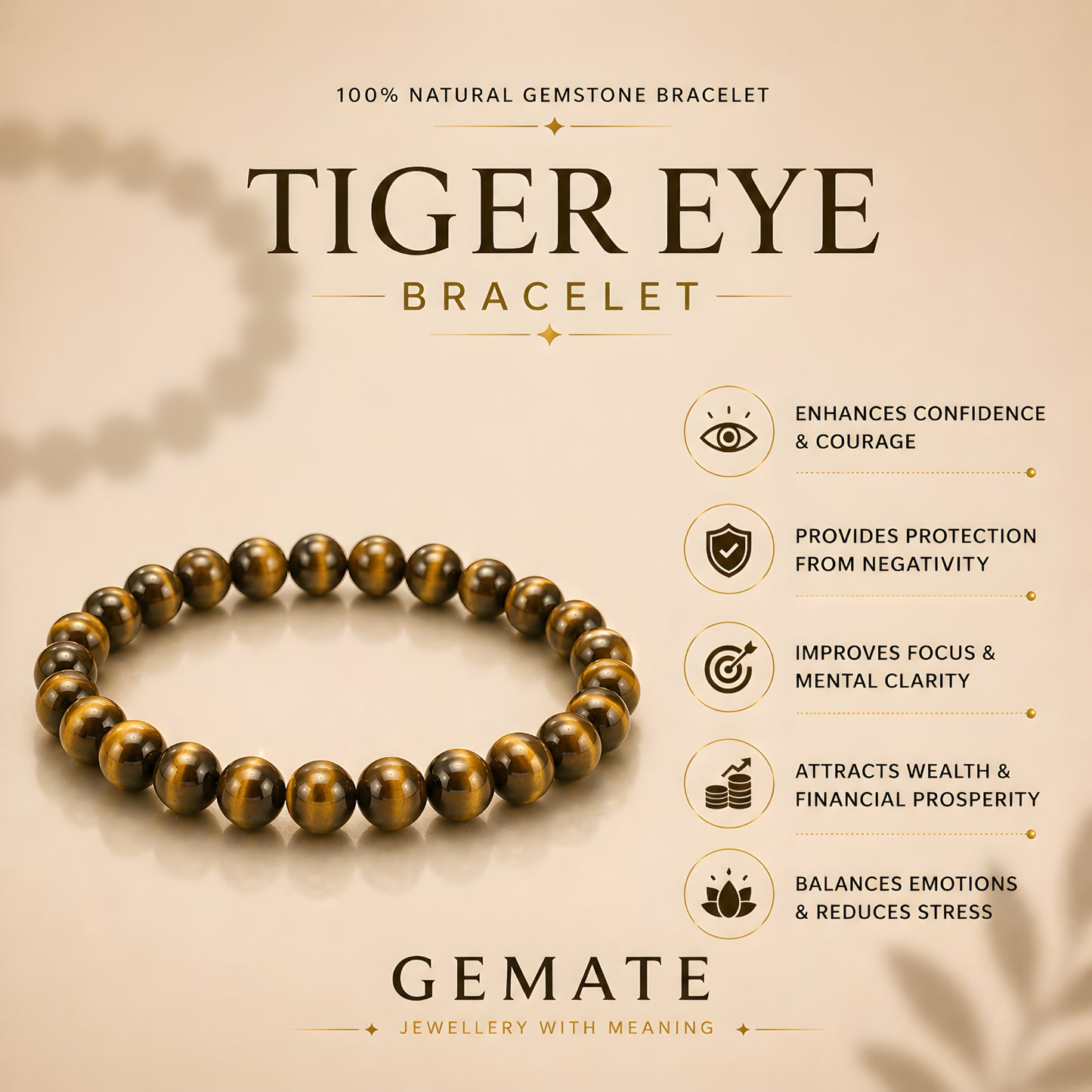 Tiger Eye Bracelet – Enhance Confidence, Courage & Protection against Negative Energy