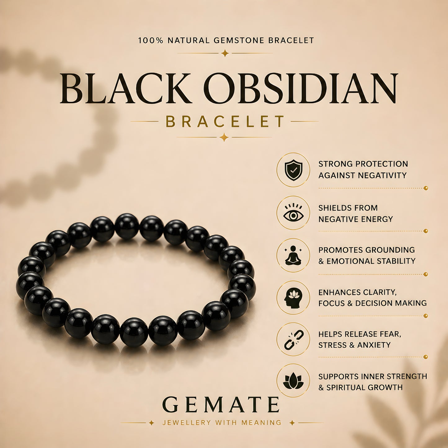 Black Obsidian Bracelet – Provides Protection & Negative Energy Shield