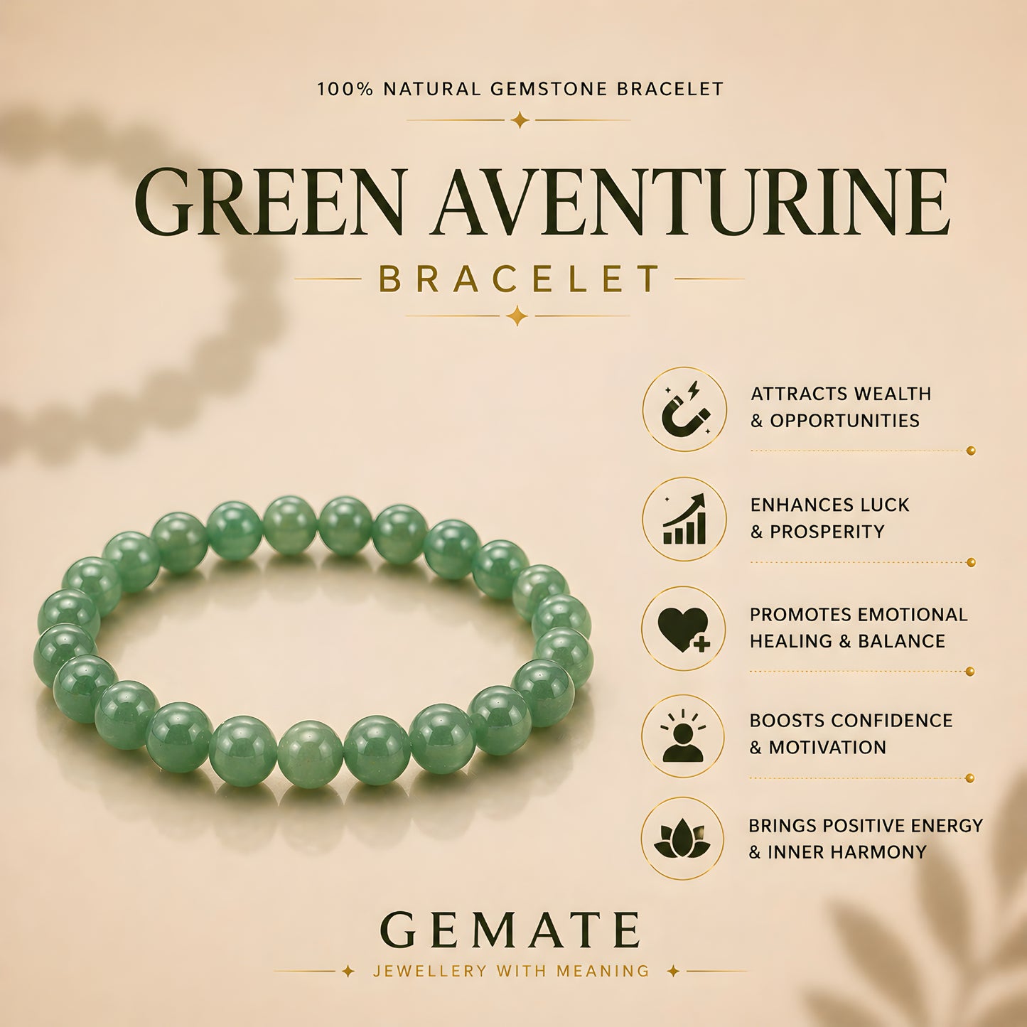 Green Aventurine Bracelet – Attracts Luck, Growth & Opportunity