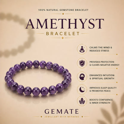 Amethyst Bracelet – Known for Calming the Mind, Healing Energy & Spritual Balance